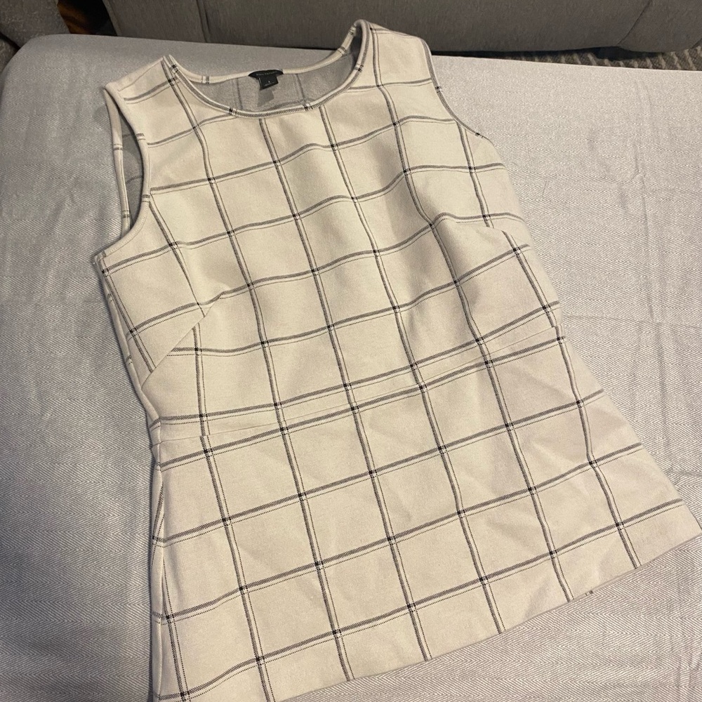 Ann Taylor Cream and Black Checkered Blouse